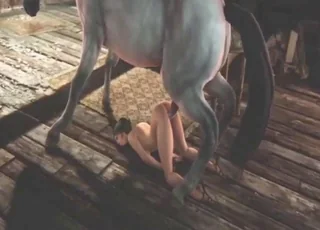 stallion's cock is getting sucked by a brunette