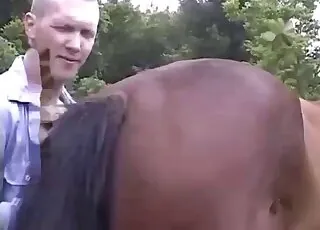 Kůň dostává vycucaný obrovský penis ve špinavé scéně